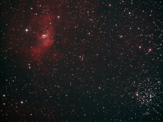 NGC7635 - Эмиссионная туманность Пузырь и рассеяное звездное скопление Проседь Кассиопеи  в созвездии Кассиопеи